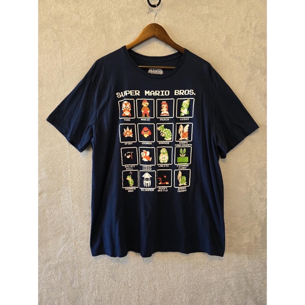 GUC Super Mario Shirt Mens 2XL Blue Super Mario Bros Characters Graphic Retro